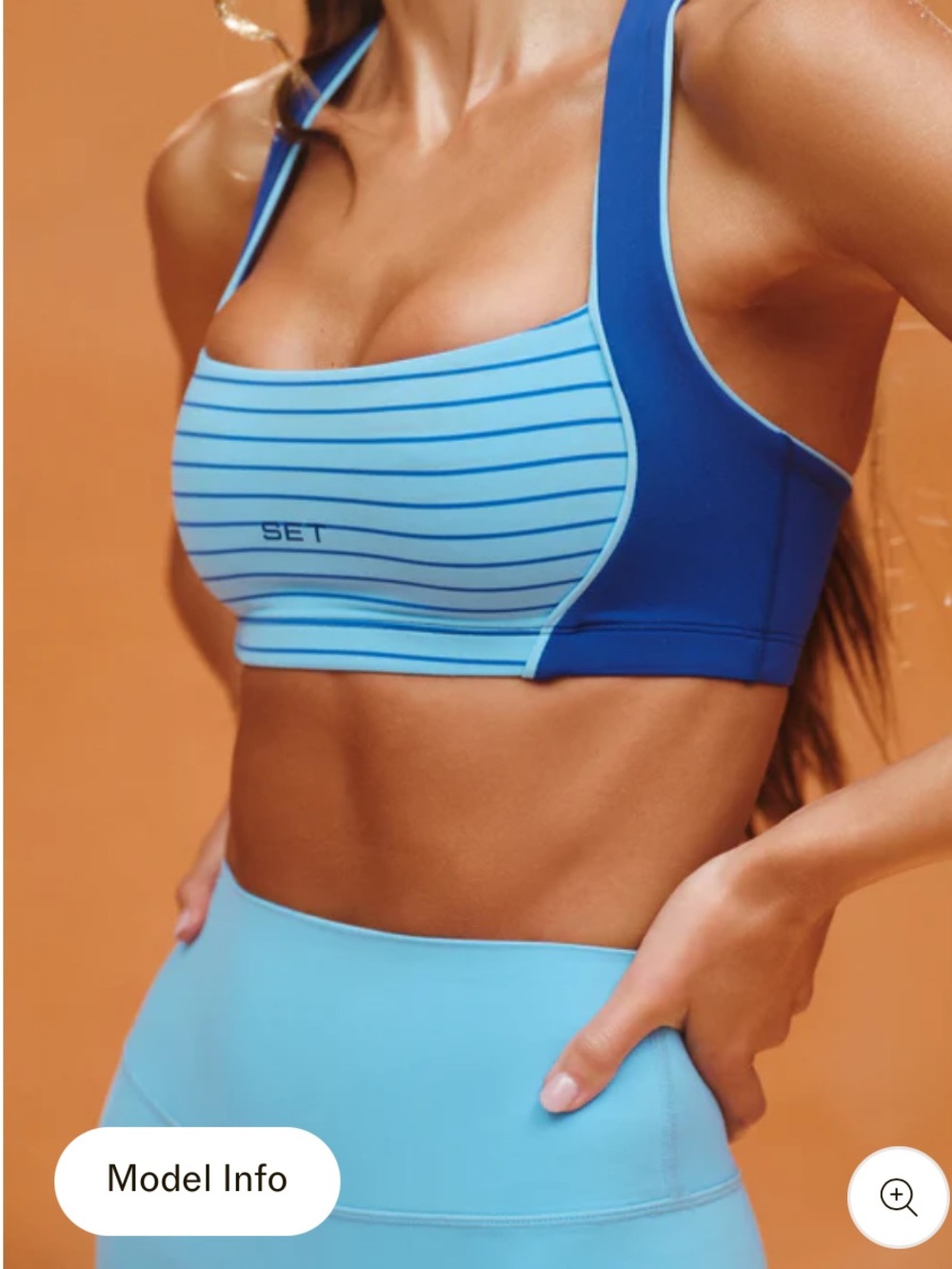 SET Active Breathe 1.0 Stripe Pipe Contour Bra+Shorts Set Maui Blue M SOLD OUT - Picture 2 of 6